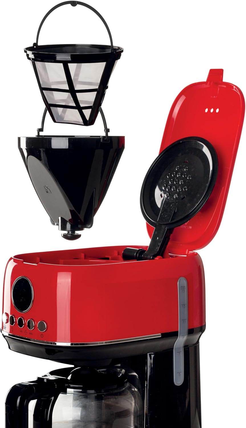 Espresso kávovar Ariete Moderna 1396 s filtrem pro přípravu americké kávy Až 15 šálků Skleněná karafa Topná deska LCD displej Vyjímatelné a omyvatelné filtry Bílé