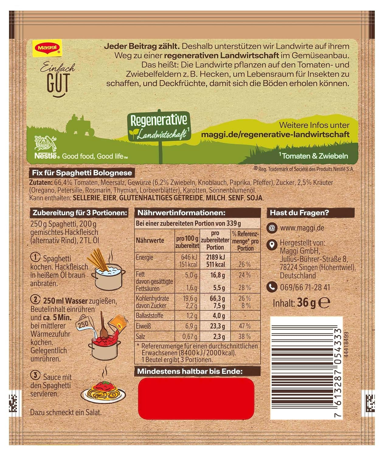 MAGGI Fix na špagety Bolognese, Würzmischung, 100% přírodní ingredience, pro 3 porce, 1 balení (1 x 36g balení)
