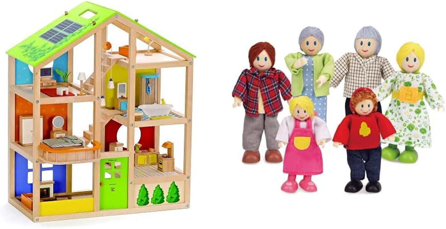 Hape E3401 Four Seasons House, zařízený a E3500 – rodina panenek, světlá kůže