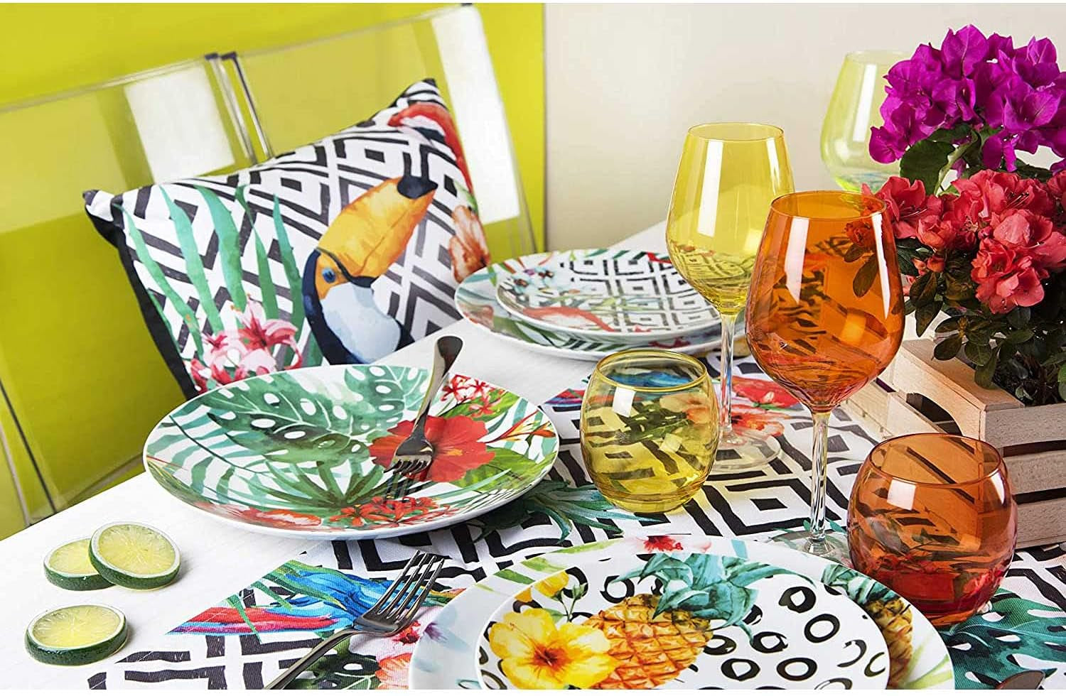 Excelsa Tropical Chic Tale Set, 18 Stück, Porzellan, mehrfarbig