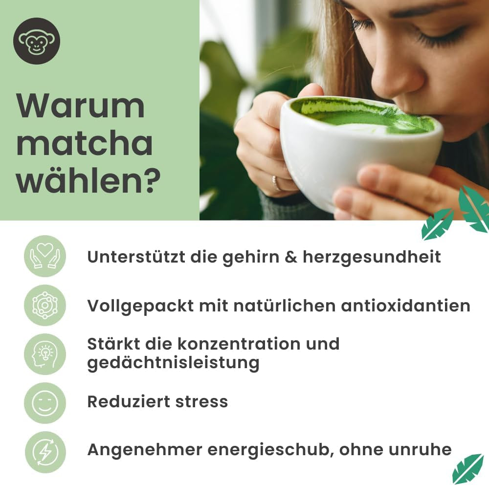 Purechimp Ceremonial Grade Matcha Powder 50g. 100% čistý čajový prášek pěstovaný ve stínu pro latté, nálevy a receptury. Recyklovatelná nádoba. Bohaté na antioxidanty.