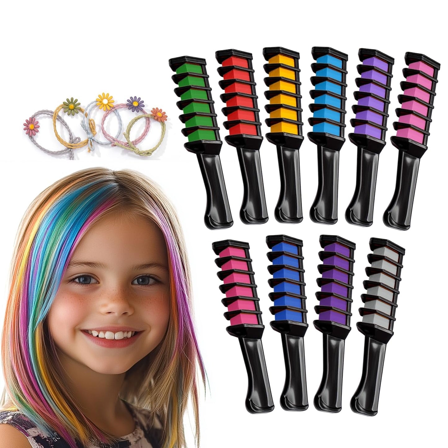 Magicat Hair Chalk for Girls Set I 10 smývatelných barev a 5 vlasových sponek I Dárek pro dívky od 4 let do 10 let I Kreativní dárek na dětskou narozeninovou párty 2025 I Bezpečná a barevná barva na vlasy Naty Shop 200 G (1 balení)
