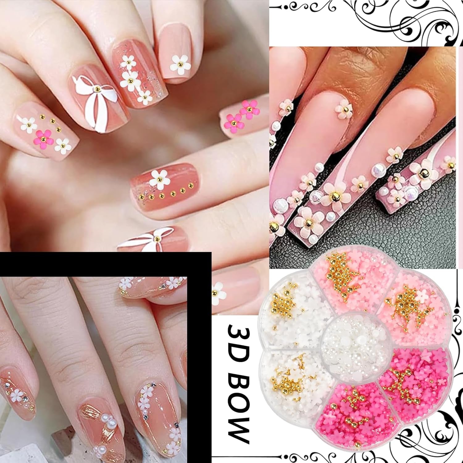 1 Karton Nail Art Charms, 3D Flowers Nagelkunst Charms, Acryl Blumen Nagel Strass Mit Ornamenten, Nagel Edelsteine, Nagel Zubehör Für Mädchen, Nagelkunst Dekoration, DIY Handwerk Nail Design