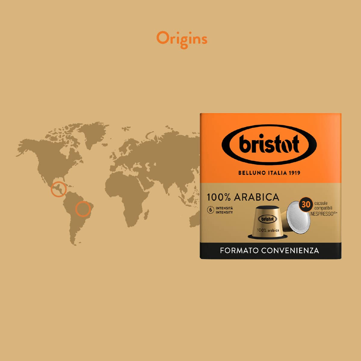 Bristot, 100% káva Arabica – 120 kapslí kompatibilních s Nespresso – Kaffeemischung aus Mittelamerika und Brasilien, Schokolade und Trockenfrüchtenoten – 4 balení po 30 kapslích