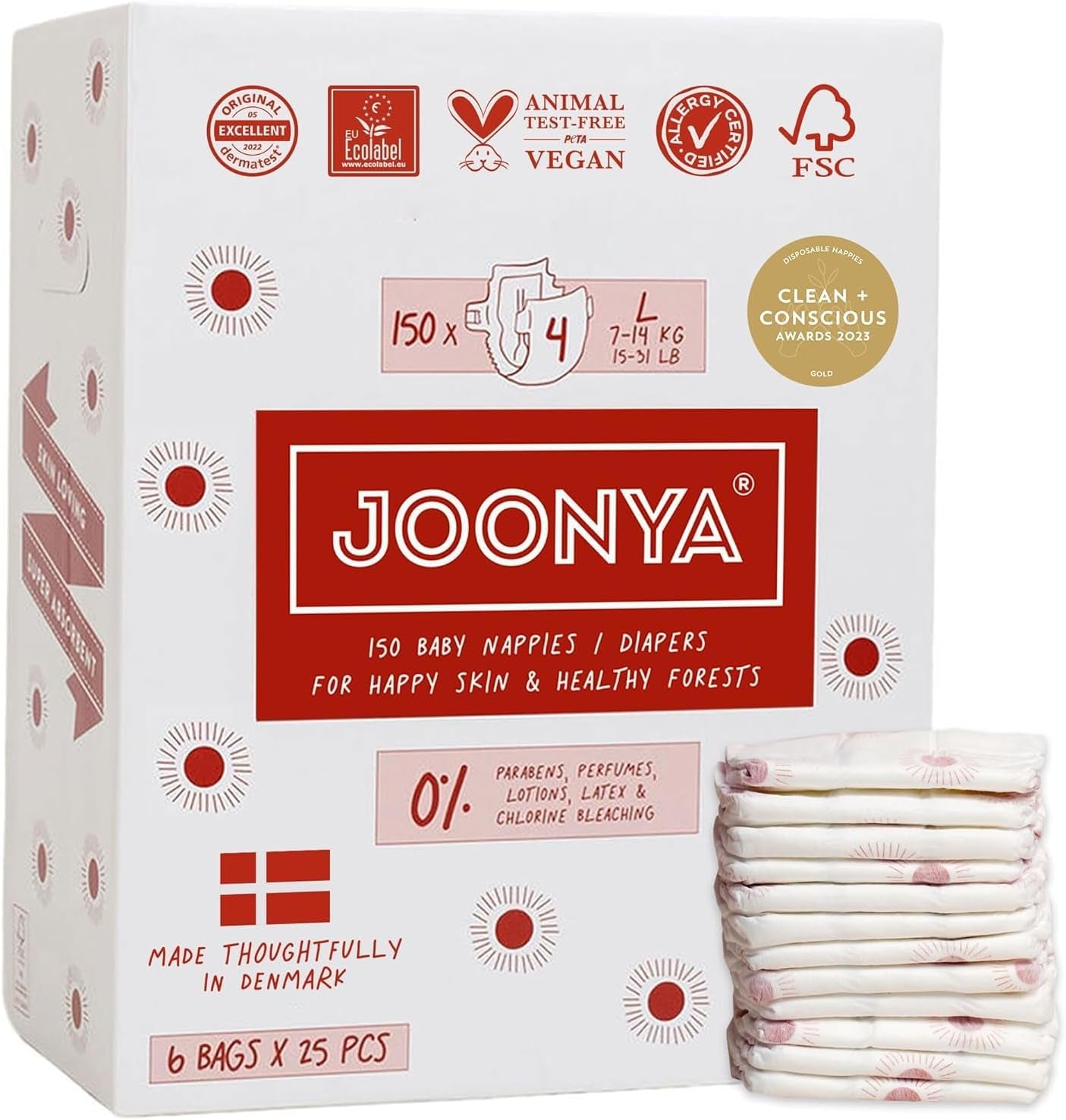 Dětské plenky, velikost 3M (4-8 kg) - 1 pytel po 28 - Bez škodlivých látek, ekologické, vysoce savé, vhodné pro noční použití, ultratenké a měkké - Vyrobeno v Dánsku