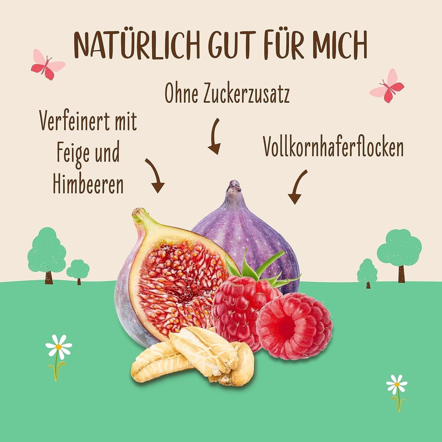 Neslazená kaše z fíků a malin Allos | Kaše bez cukru | Bio müsli | Müsli s ovocem | Ovesné vločky | Kaše k snídani | Cereálie k snídani | Vegan | Balení po 6 kusech (6 x 500 g)