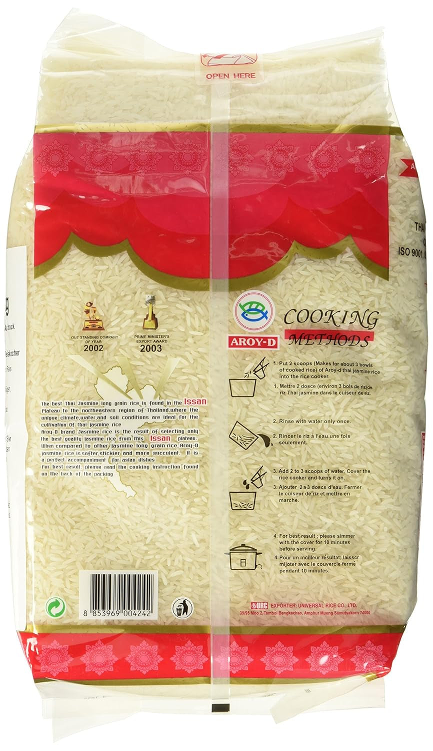 Aroy-D vonná rýže, dlouhozrnná rýže 100%, 1 balení (1 x 5 kg)