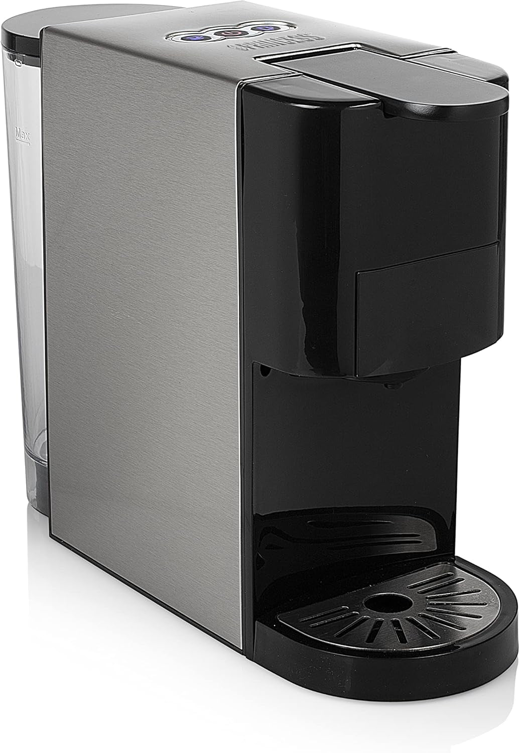 Vícekapslový espresso kávovar Princess 5 v 1 – kompatibilní s podložkami Nespresso, Dolce Gusto, Lavazza a Modo Mio a ESE, kapacita 0,8 l, 1450 W, stříbrná, černá