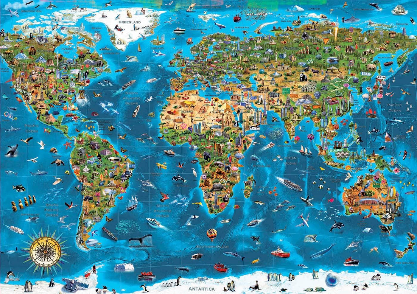 Educa - Puzzle 1000 dílků pro dospělé | Divy světa, 1000 dílků puzzle pro dospělé i děti, turistické atrakce, mapa světa. Skládačka pro dospělé od 14 let (19022) Puzzle Naty Shop