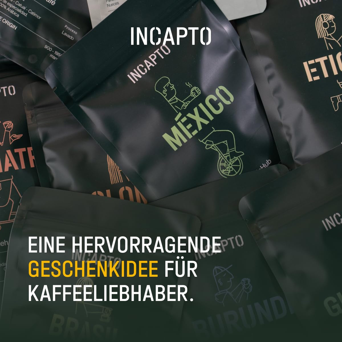 Výběr zrn kávy Incapto po celém světě | Výběr 10 původů z celého světa | Speciální káva | 100% Arabica | Ideální jako dárková sada ke kávě | Pro milovníky kávy | 10 balení x 100 g