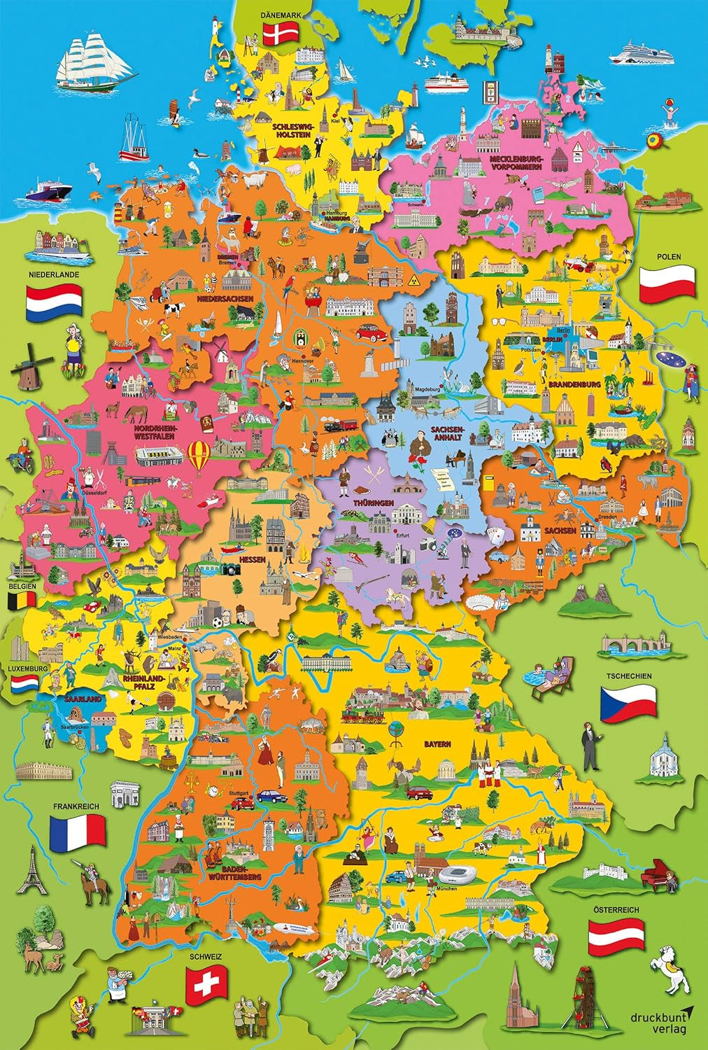 Mapa Německa s obrázky (puzzle pro děti) Puzzle Naty Shop