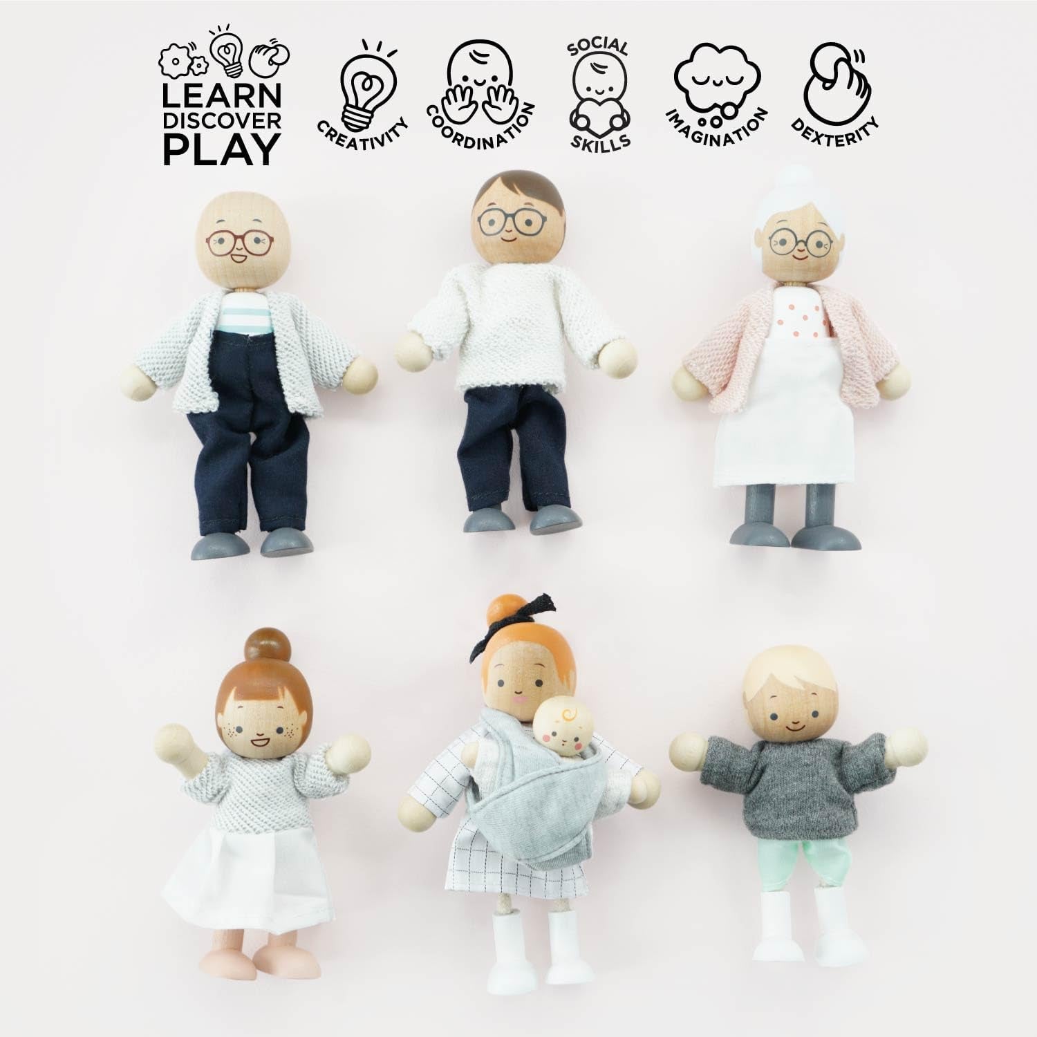 – Dřevěný domeček pro panenky My Doll Family | Sady doplňků k domečku pro panenky Daisylane pro dívky - Vhodné pro věk 3+ P053