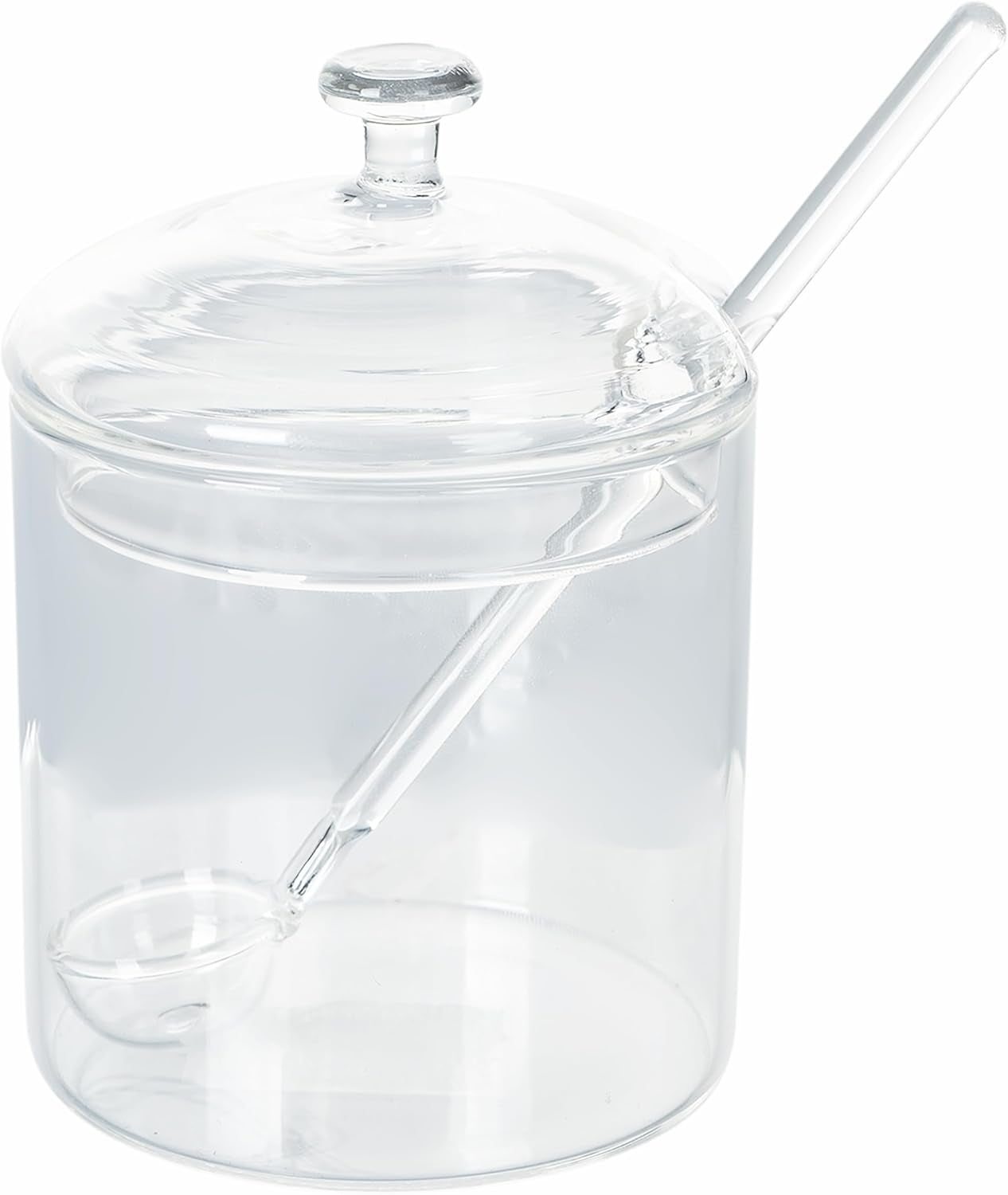 300 ml průhledná sklenice z borosilikátového skla s víčkem a lžičkou Dobré ráno