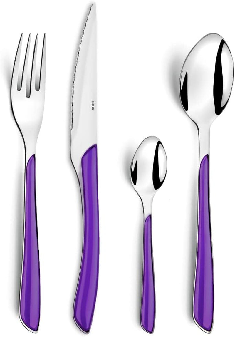 Amefa ECLAT příbory pro 4, nerezová ocel s vysoce kvalitními plastovými rukojeťmi ve fialové, 16 kusů Kitchen Naty Shop