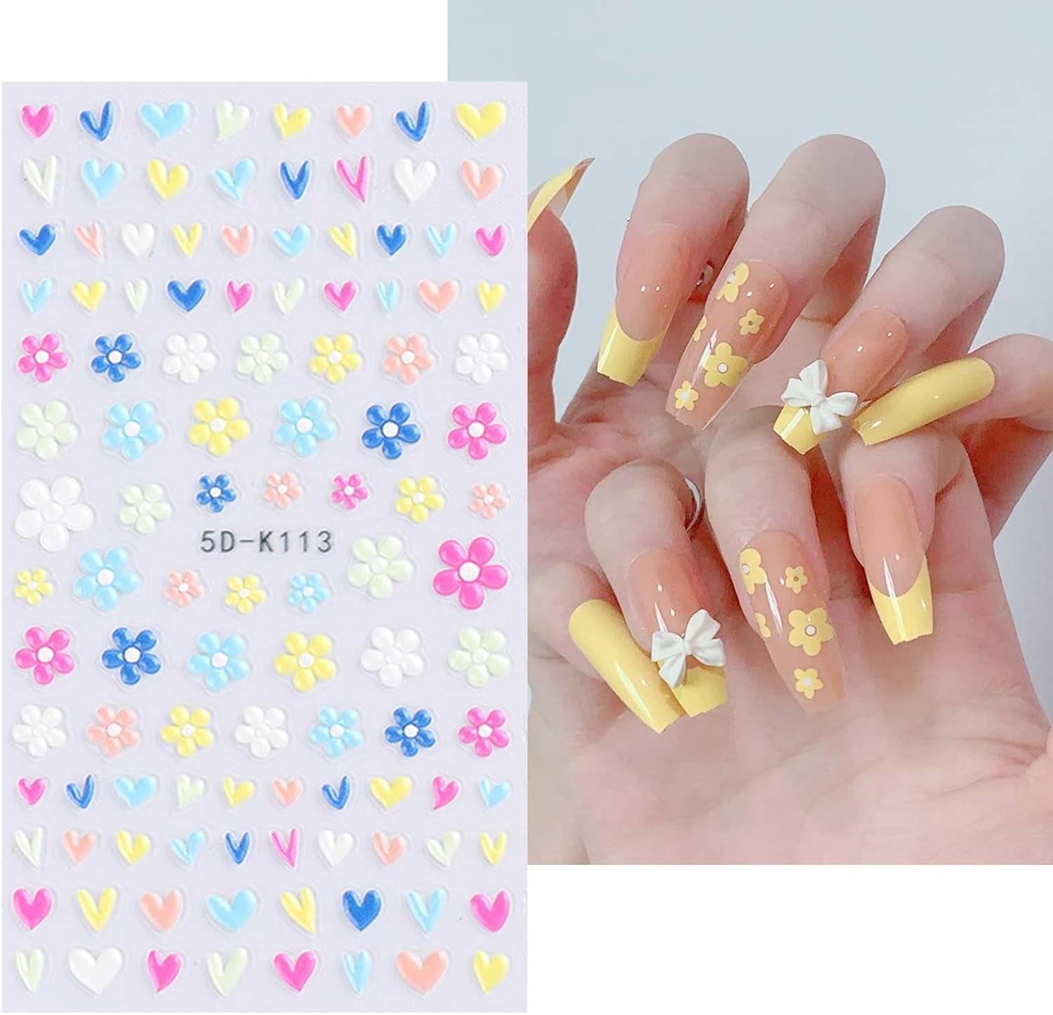 JMEOWIO 3D Nálepka na nehty Frühling Blumen 5 Blatt Nagelaufkleber 5D Stereoskopické Selbtklebend Bunte Blüte Nálepka na nehty Dekoration Nageldesign Zubehör
