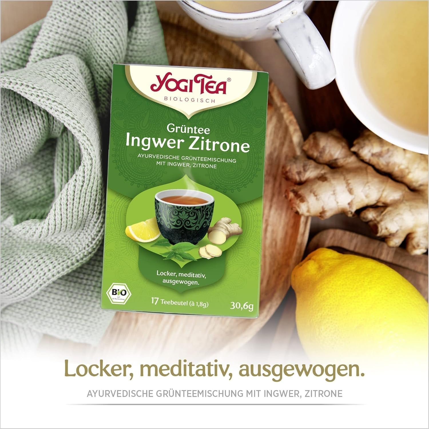 Yogi Tea - Zelený čaj se zázvorem a citronem, Bio ajurvédský čaj s kořením a bylinkami, Směs zeleného čaje, zázvoru a citronu, Yogi Tea 3 Pack, 3X17 čajových sáčků (celkem 51 čajových sáčků), Ideální jako dárek