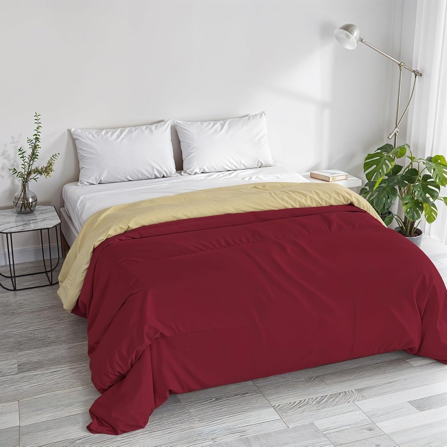 Základní zimní přikrývka, hladká a podšitá, tmavě zelená / krémová, 200X245Cm Naty Shop Přikrývky a přikrývky Bordeaux/krémová 250X245Cm