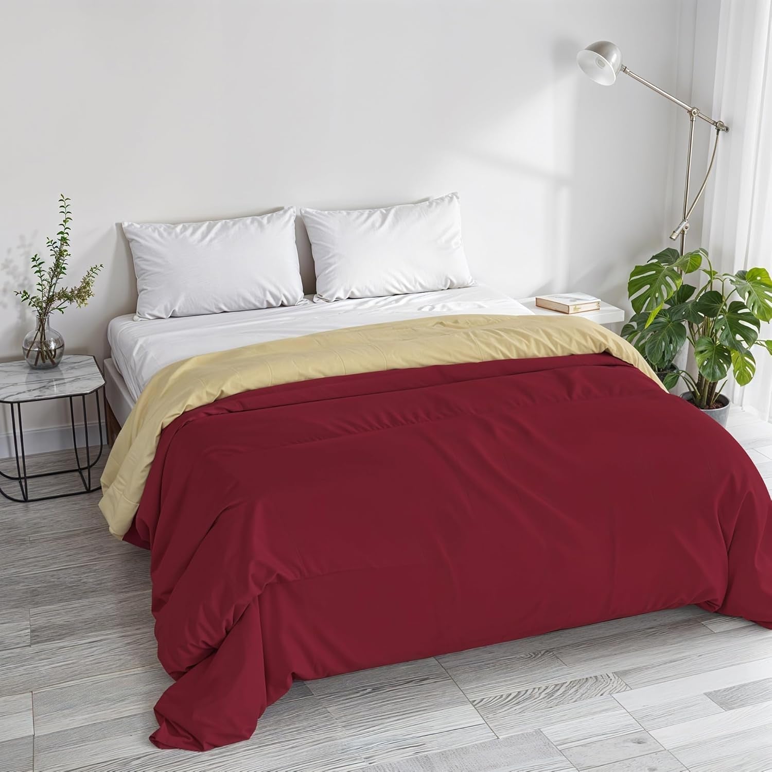 Základní zimní přikrývka, hladká a podšitá, tmavě zelená / krémová, 200X245Cm Naty Shop Přikrývky a přikrývky Bordeaux/krémová 250X245Cm