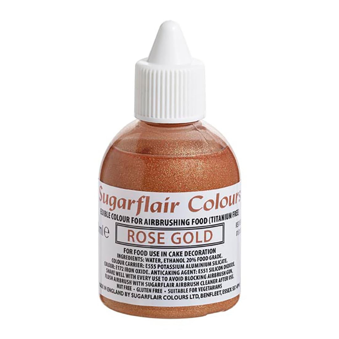 Sugarflair Rose Gold Food Color – jedlá tekutá potravinářská barva, barva airbrush na dorty, muffiny, polevu a ozdoby na dorty – 60 ml