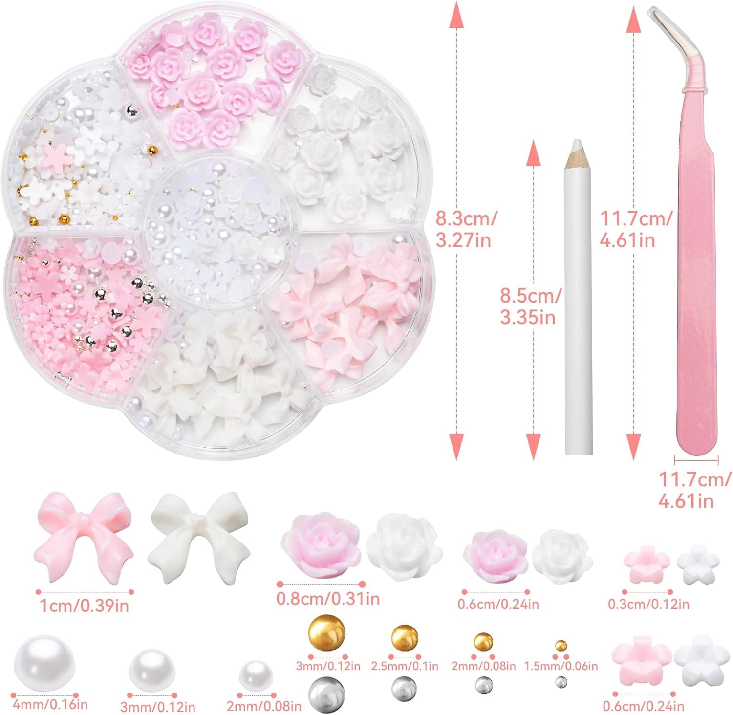 3D kouzla na nehty, kouzla na nehty Schleifen, Blumen Und Perlen, kouzla Nagel Aus Harz, sady Nageldekorations, DIY kouzla Nägel, Nagelanhänger