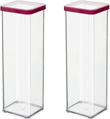 Rotho Loft sada 5 skladovacích dóz s víčkem, různé velikosti, potravinářský plast bez BPA (PP), čirý/červený, (21,4 x 21,4 x 23,5 cm) Naty Shop 2 l čtvercové úložné boxy na potraviny (2 balení)
