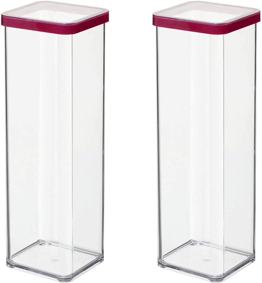 Rotho Loft sada 5 skladovacích dóz s víčkem, různé velikosti, potravinářský plast bez BPA (PP), čirý/červený, (21,4 x 21,4 x 23,5 cm) Naty Shop 2 l čtvercové úložné boxy na potraviny (2 balení)