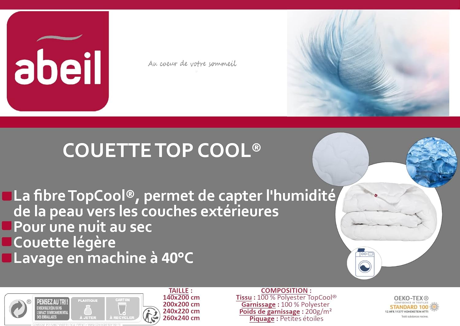 Abeil 1388 Peřina Topcool, tenká, regulátor vlhkosti, bílá, 240 X 260 Cm Peřiny a přikrývky Naty Shop