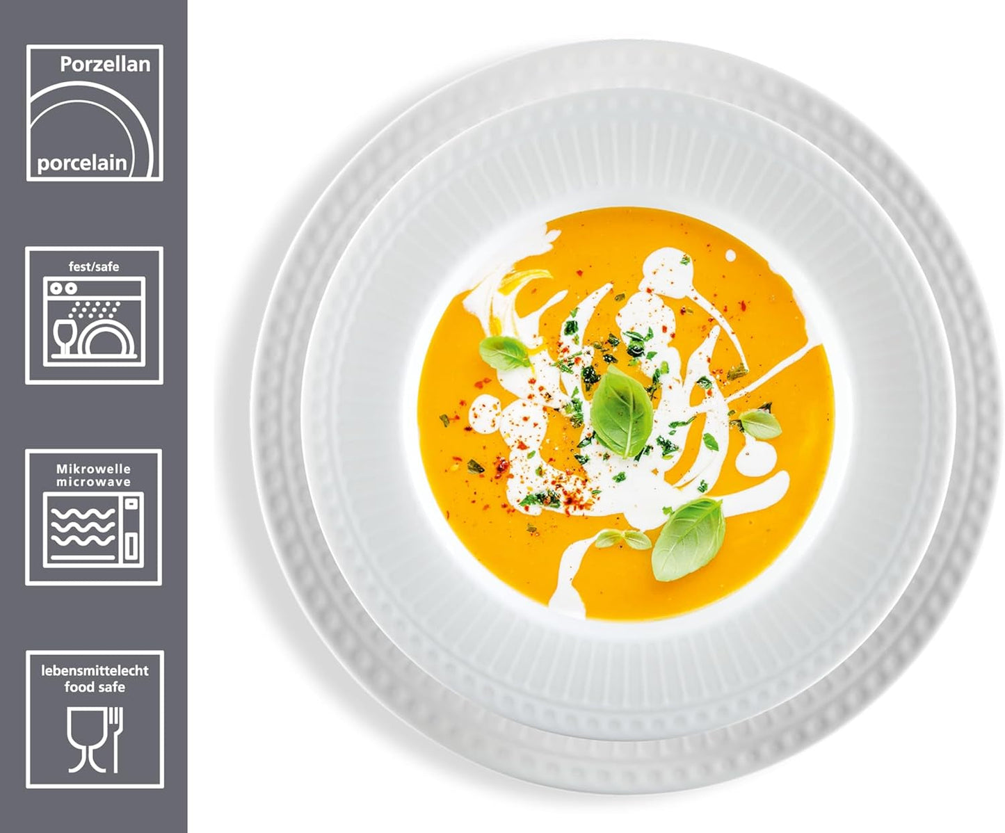 Ritzenhoff & Breker Sofia Tafelservice 12-teilig, Speiseteller (26 cm) a Suppenteller (22 cm) pro 6 osob, Tafel-Set mit feinem Rillenrelief, Fine-Dining-Geschirr, Porzellan, Weiß