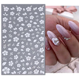 JMEOWIO Nálepka na nehty Frühling Weiße Blume 9 Blatt Nálepka na nehty Selbtklebend Nagelaufkleber Letní Blumen Dekorace Nageldesign Zubehör