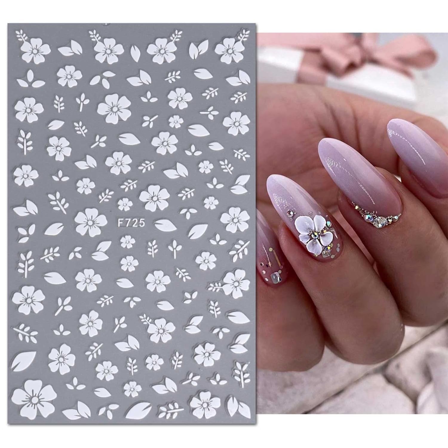 JMEOWIO Nálepka na nehty Frühling Weiße Blume 9 Blatt Nálepka na nehty Selbtklebend Nagelaufkleber Letní Blumen Dekorace Nageldesign Zubehör