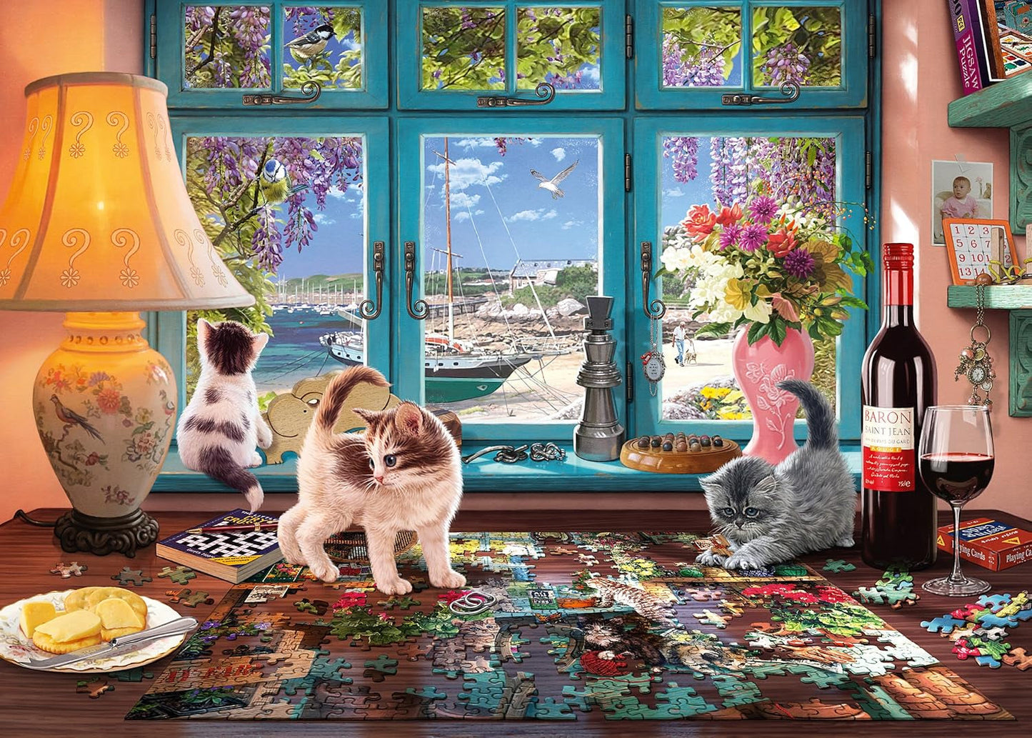 Schmidt Spiele 58344 U stolu s puzzle, 1000dílné puzzle Puzzle Naty Shop