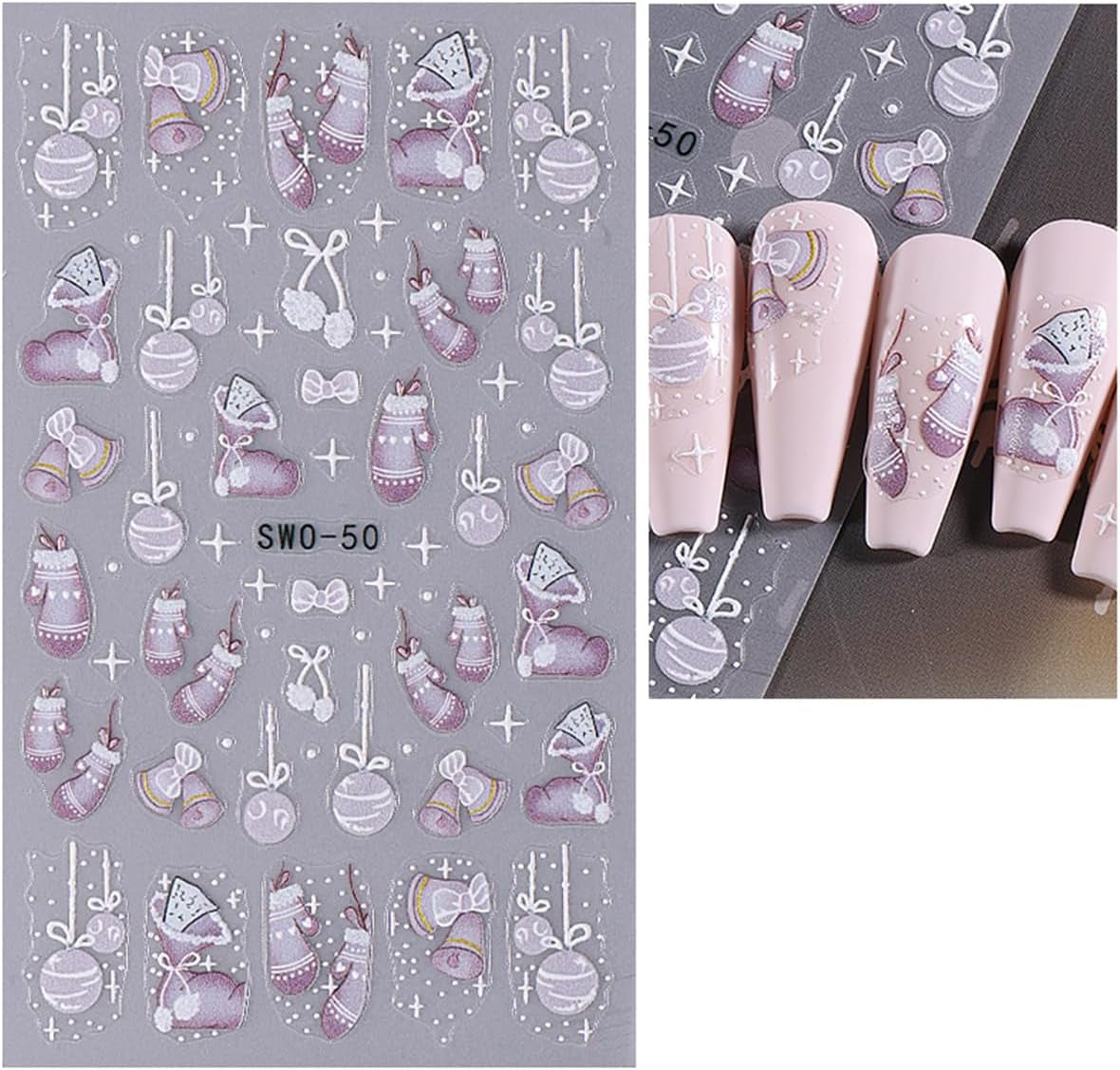 JMEOWIO Nagelsticker Weihnachten 6 Blatt Nail Art Sticker Selbtklebend Nagelaufkleber Schneeflocke Winter Urlaub Süß Dekoration Nageldesign Zubehör