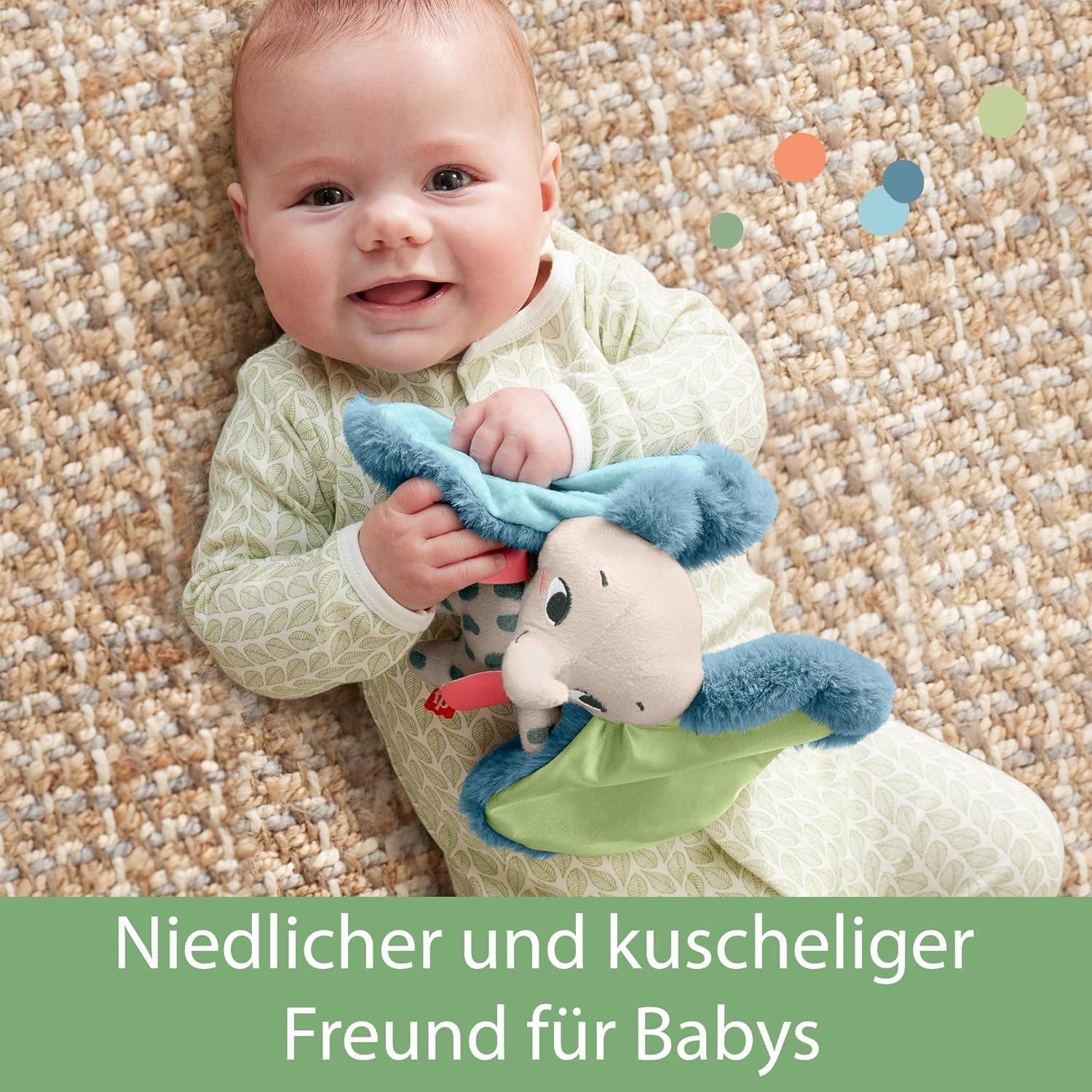 Fisher-Price Giant Ear Elephant – Rozkošná měkká plyšová hračka s extra velkýma ušima, vyrobená z 90 % recyklovaného plastu a FSC certifikovaným obalem, pro děti od 3 měsíců, HKD63 Bebe Toys Naty Shop