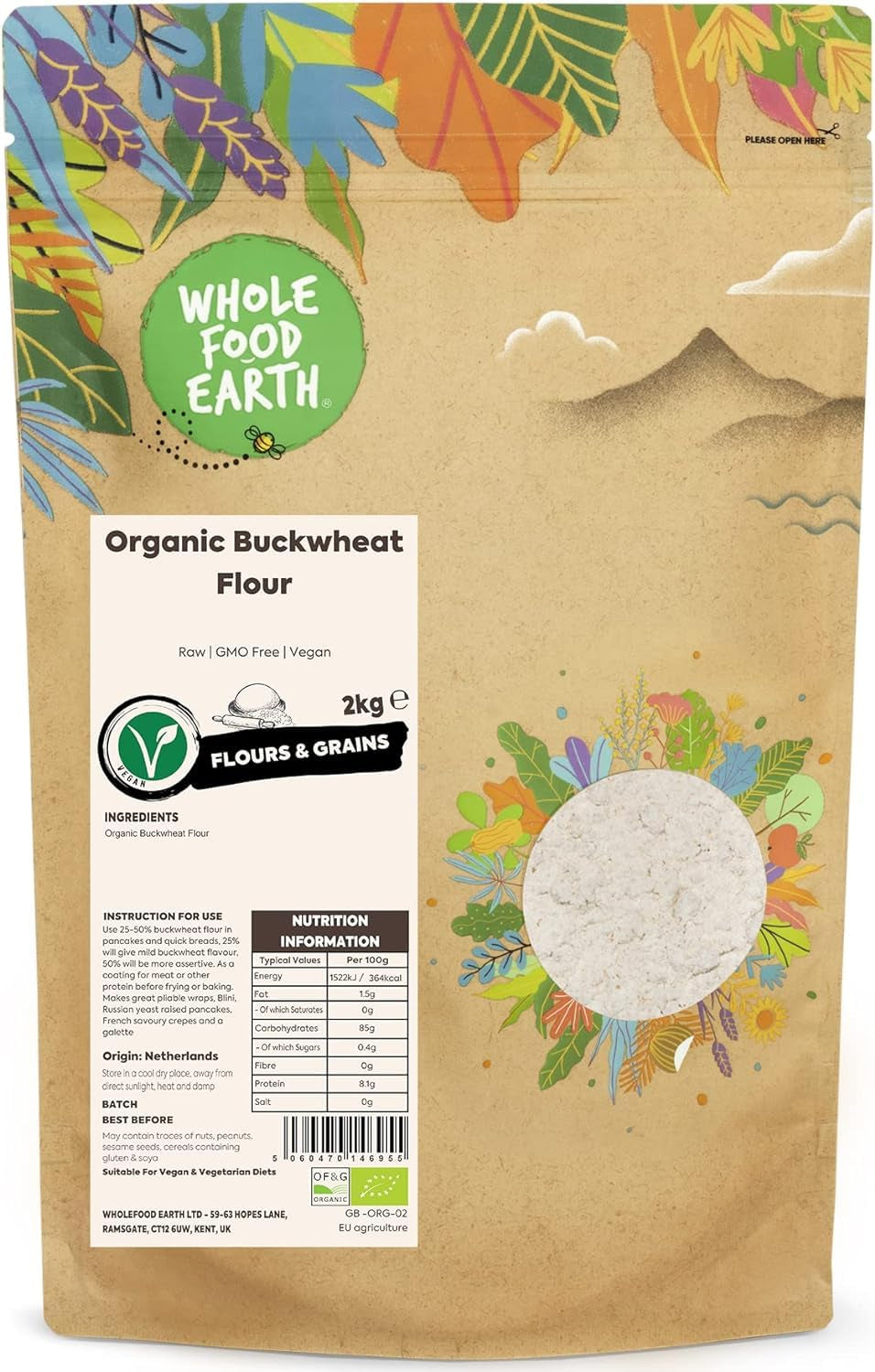Pohanková mouka celofood Earth BIO 1kg | Krutý | Bez GMO | Vegan | Certifikované organické