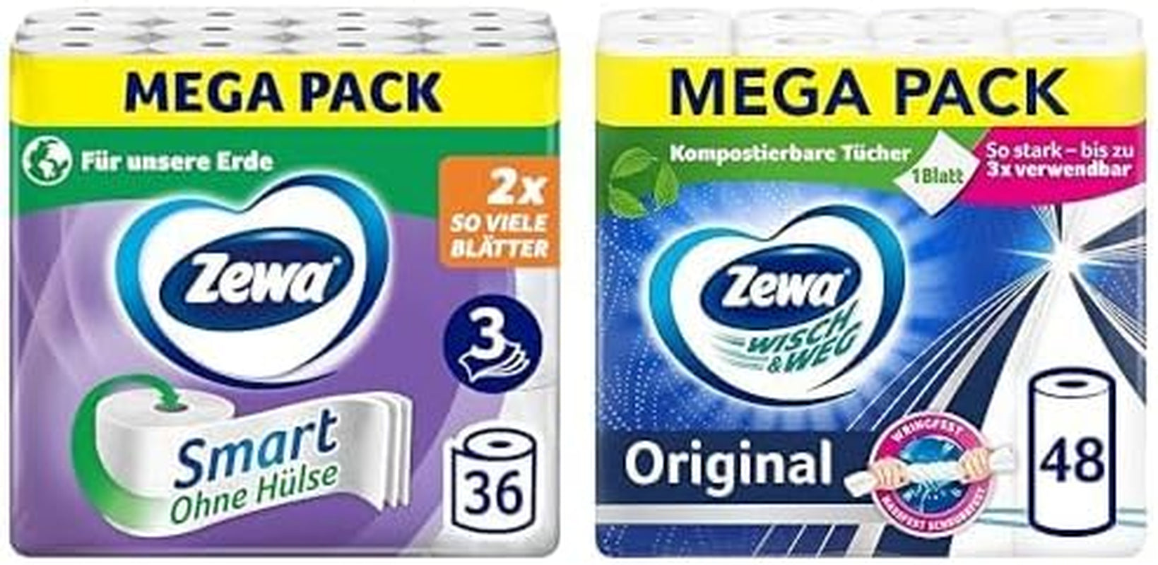 Ekonomický balíček Toaletní papír Zewa Smart 36 rolí + Zewa Wisch&Weg 48 rolí