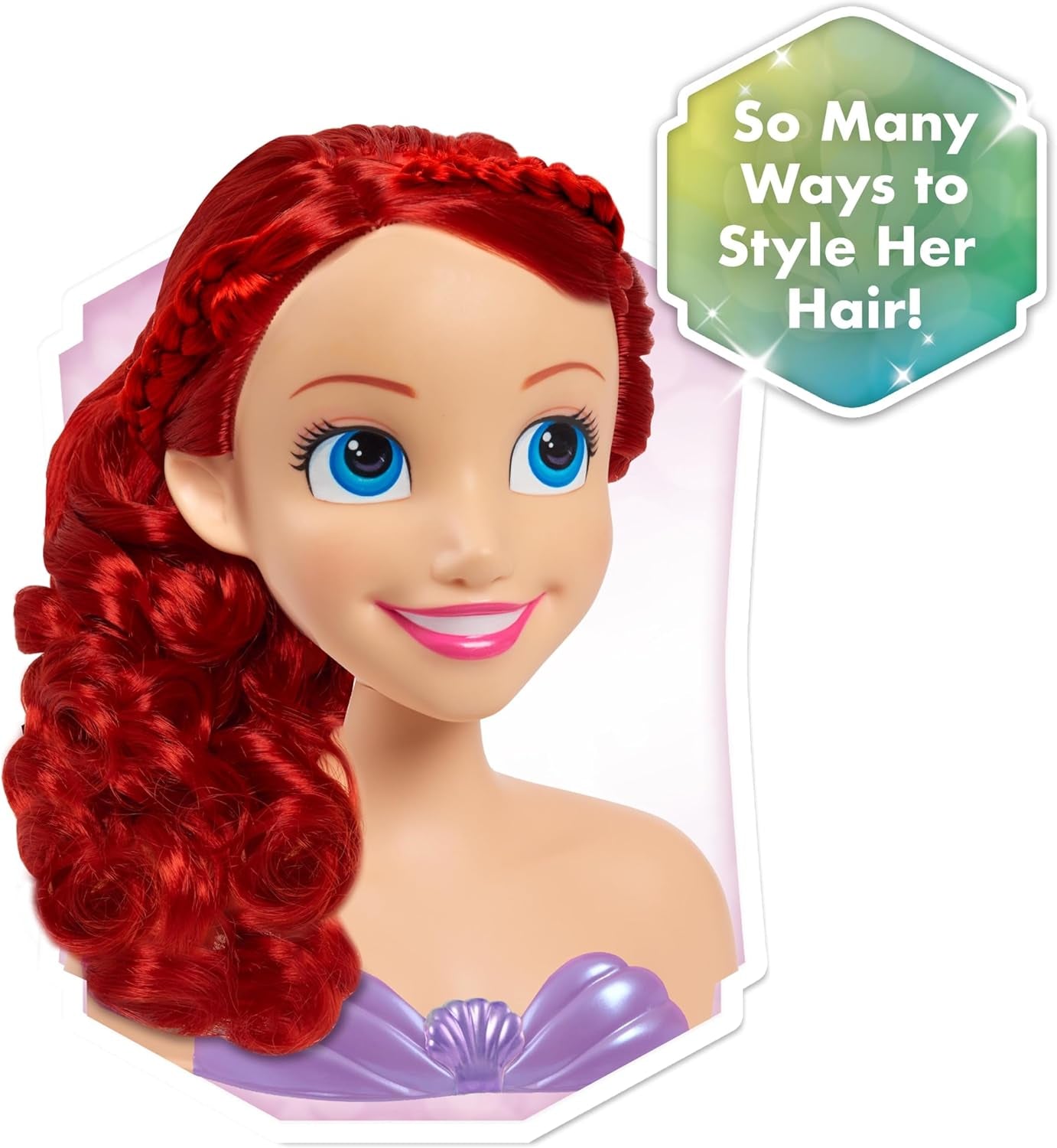 Ariel Just Play Vlasová hlava Disney Princess 20 cm s příslušenstvím Sada 7 dílů Hračka do červených vlasů pro děti od 3 let