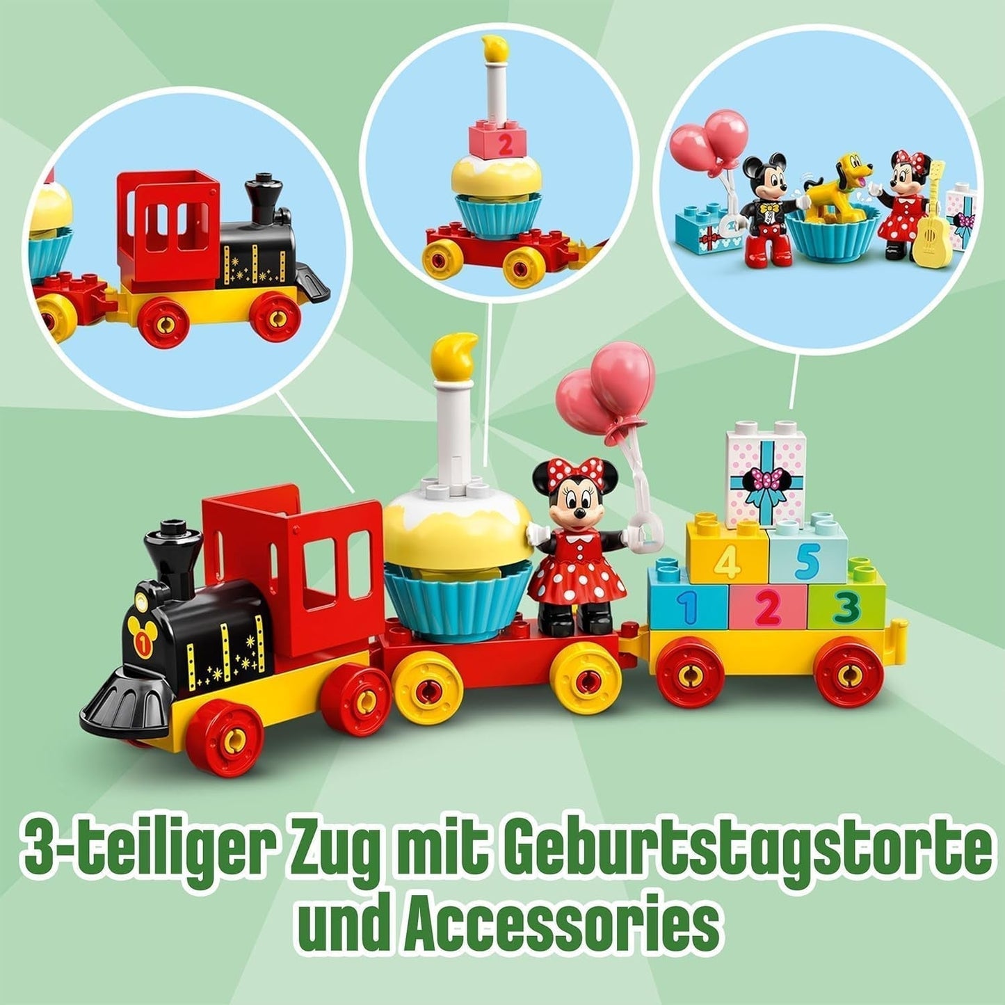 LEGO 10941 DUPLO Disney Mickey a Minnie narozeninový vláček, vláček s dortem a balónky, dárek pro děti od 2 let Stavebnice Besuche den LEGO-Store