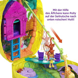 Polly Pocket GKJ64 - Přenosná kapsa na ananas Kompakt s 8 zábavnými funkcemi, panenky Polly a Lila, 2 doplňky a arch se samolepkami; hračka pro děti od 4 let