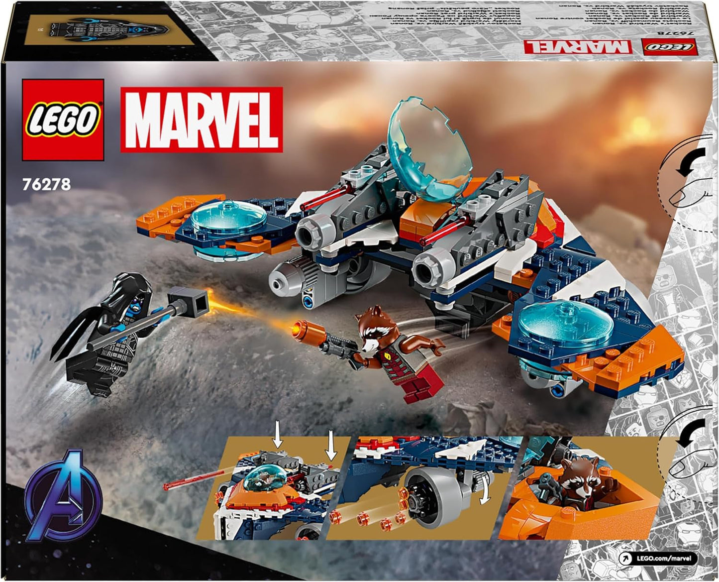 LEGO Marvel Rockets Spaceship vs. Ronan sestavitelná sada vesmírné lodi Guardians of the Galaxy Postava superhrdiny Dárek pro chlapce a dívky 8 let 76278 Stavebnice Besuche den LEGO-Store