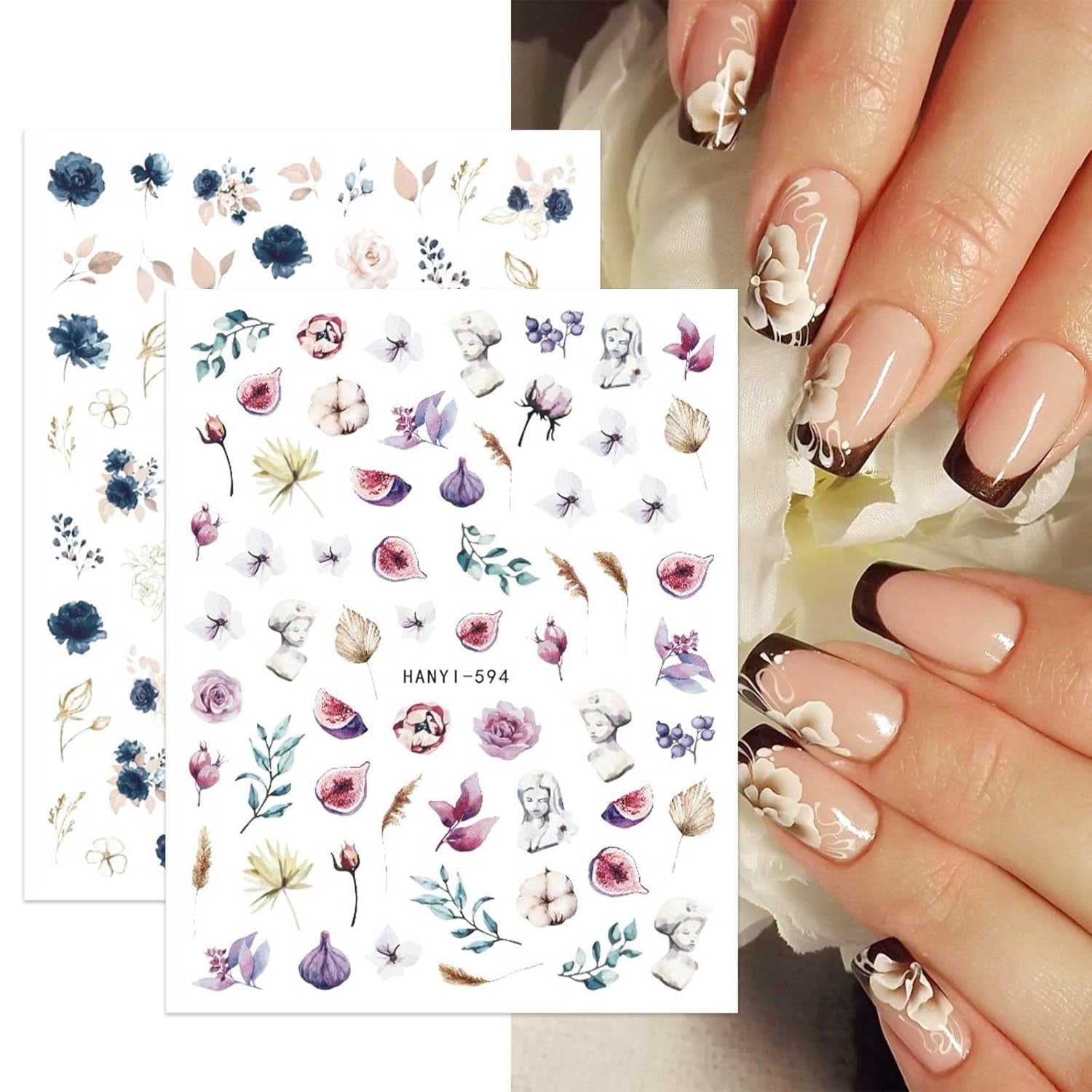 JMEOWIO Nálepka na nehty Frühling Blumen 10 Blatt Nálepka na nehty Selbtklebend Nagelaufkleber Buntes Letní Blumen Dekorace Nageldesign Zubehör