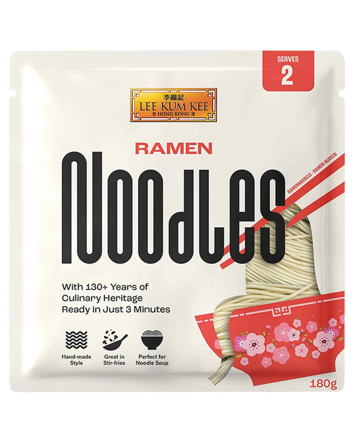 LEE KUM KEE Ramen Noodles - Asijský ramen s jemnou a jemnou texturou, klasika pro ramen polévky a wok pokrmy, polosuché nudle, dvě porce v balení, 6 x 180g multipack