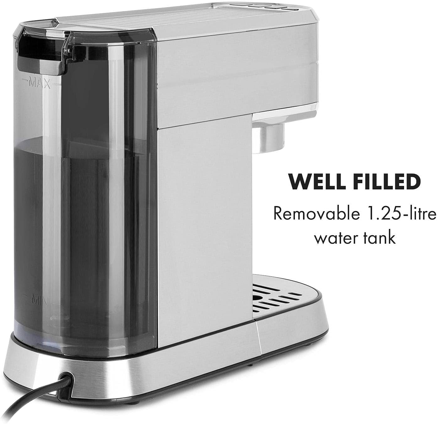 Espresso kávovar Klarstein Futura, Přenosný kávovar na espresso s filtrem, 1450 W, 20 bar, kvalita Barista, dvojitá tryska, zastavení průtoku, přenosný kávovar na espresso s filtrem, funkce napěňovače mléka, stříbrná