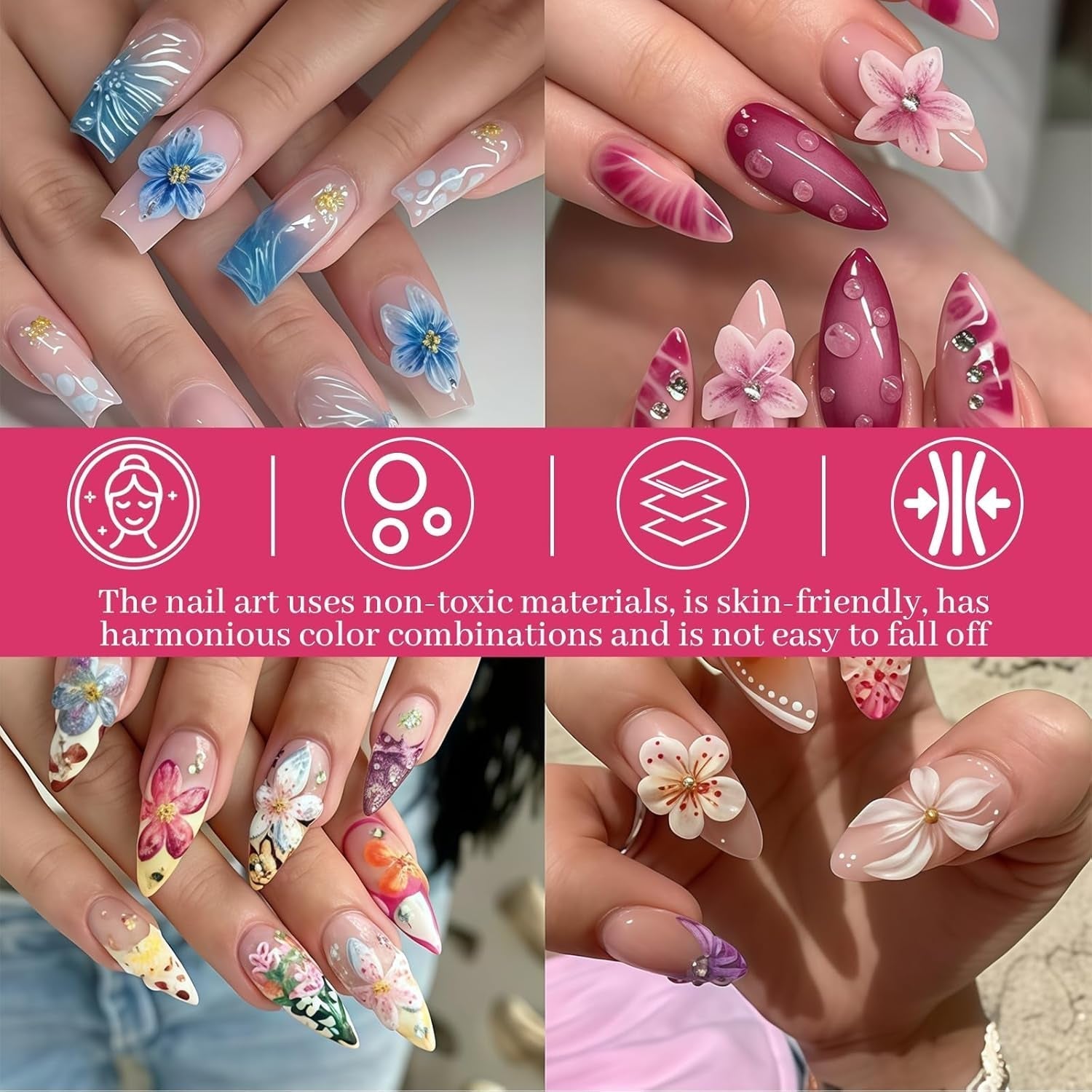 50 Stück 3D Blume Sada kousků na nehty, Bunte Nageldesign Zubehör, Nägel Charms Und Nagel Art Charms, Perfekt Für Nailart, Maniküre Dekoration Und DIY Nageldesign
