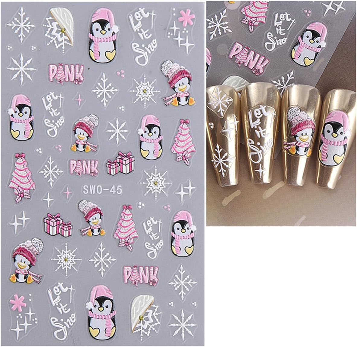 JMEOWIO Nagelsticker Weihnachten 6 Blatt Nail Art Sticker Selbtklebend Nagelaufkleber Schneeflocke Winter Urlaub Süß Dekoration Nageldesign Zubehör