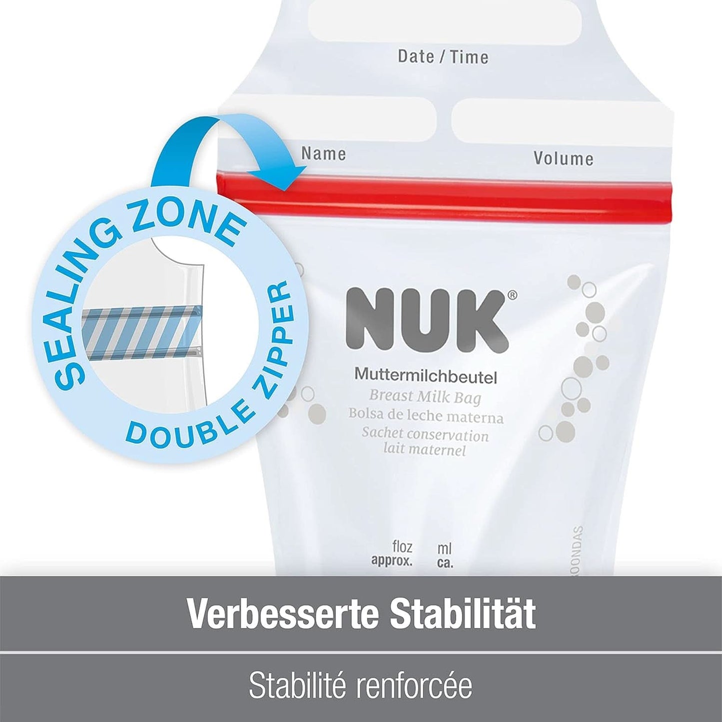 NUK sáčky na mateřské mléko, které šetří místo a lze je ihned použít, 180 ml, 25 ks, průhledné Příslušenství Potraviny a kojení Bebe Naty Shop