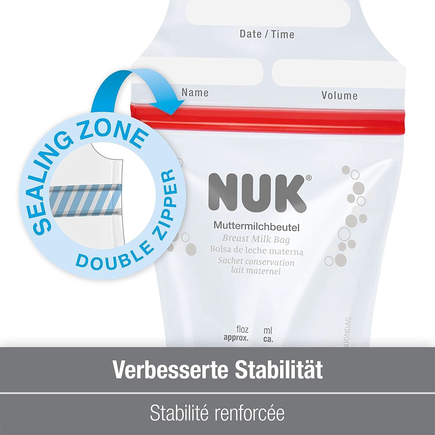 NUK sáčky na mateřské mléko, které šetří místo a lze je ihned použít, 180 ml, 25 ks, průhledné Příslušenství Potraviny a kojení Bebe Naty Shop