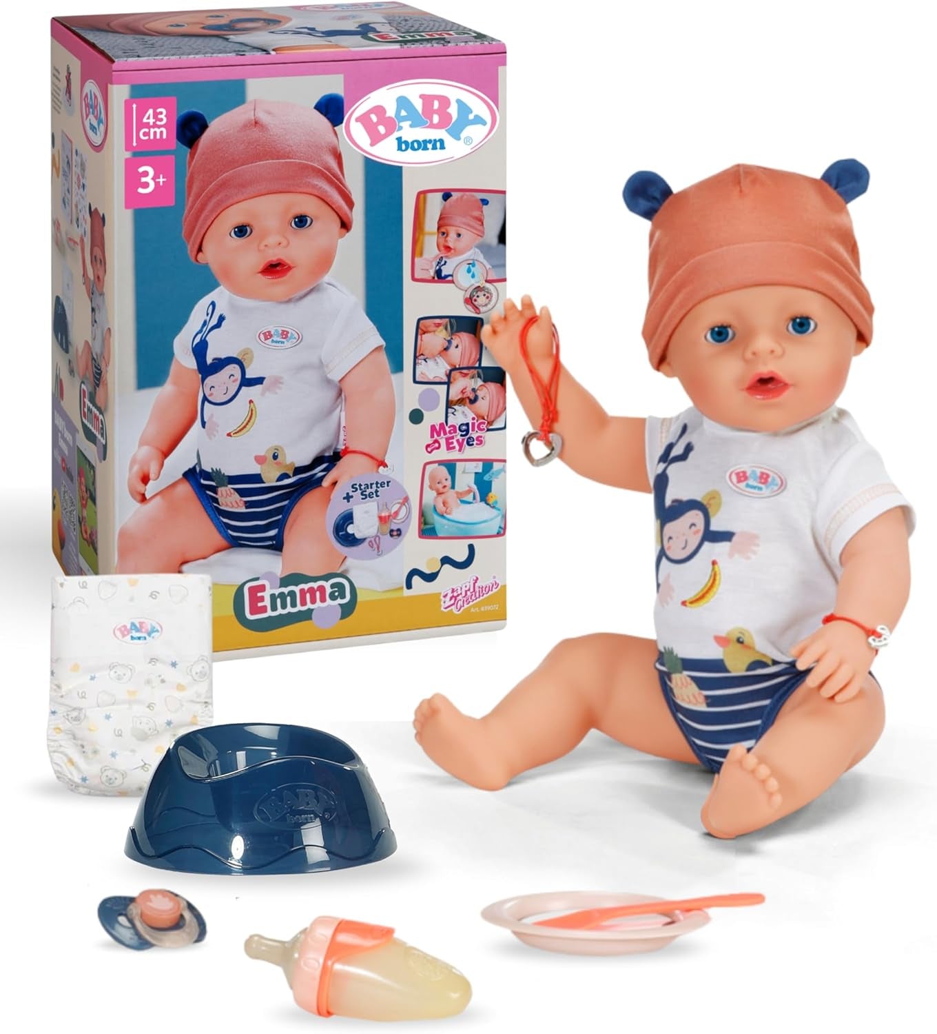 BABY Born Emma ve stylu džungle - Panenka 43 cm vysoká - 10 funkcí Včetně doplňků a šatů v unisex barvách - Funguje bez baterií - Vhodné pro děti od 3 let Naty Shop Dolls Výchozí název
