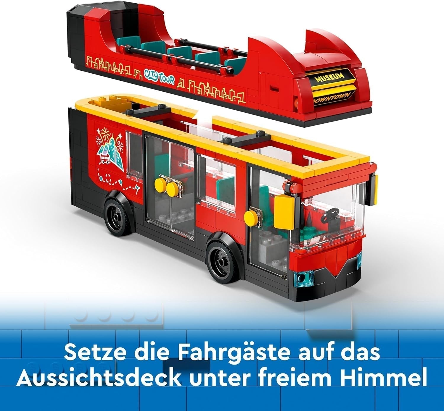 LEGO City dvoupatrový autobus, dvoupatrový autobus na hraní, sada vozidel pro dívky a chlapce od 7 let, obsahuje 5 figurek včetně miminka v kočárku 60407 Stavebnice Besuche den LEGO-Store