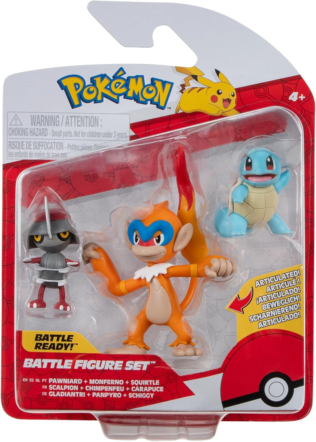 Pokémon PKW3057 Sada bitevních figurek-Piepi, Tanhel, Lauchzelot Akční figurky Naty Shop Gladiantri, Schiggy, Panpyro