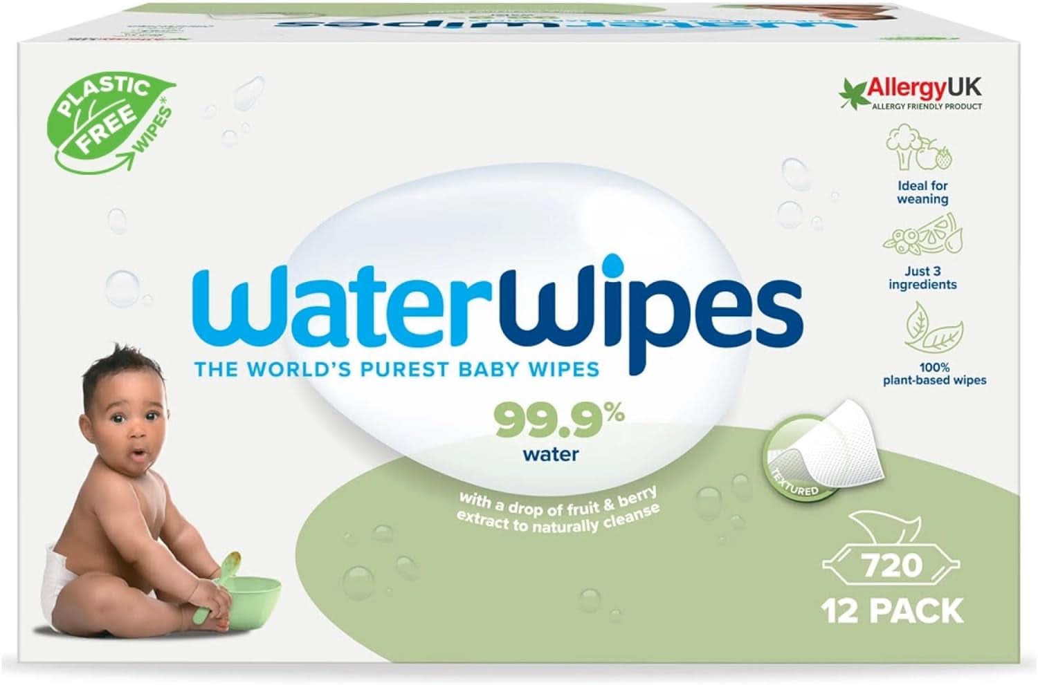 Vodní ubrousky Plastikfreie, Texturierte Reinigungstücher Für Kleinkinder & Babies, 240 Stück (4 Packungen), 99,9 % Wasserbasierte Reinigungstücher, Unperfümiert Für Empfindliche Haut Naty Shop 720 Stück (12Er Pack)